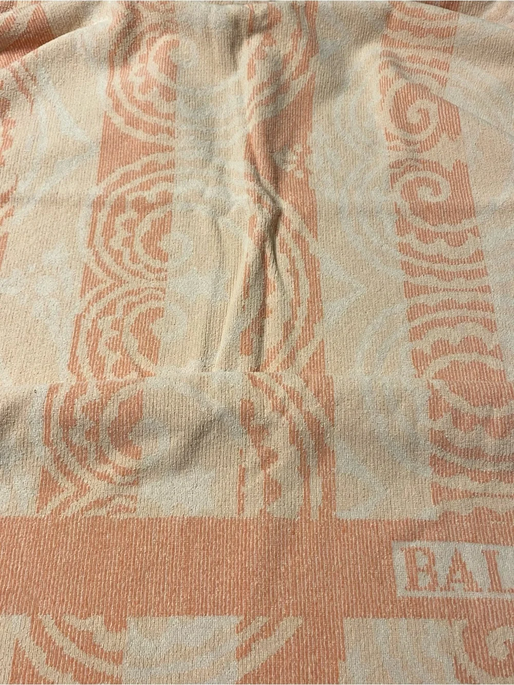 Vintage Balmain Peach & Cream Jacquard Logo Towel